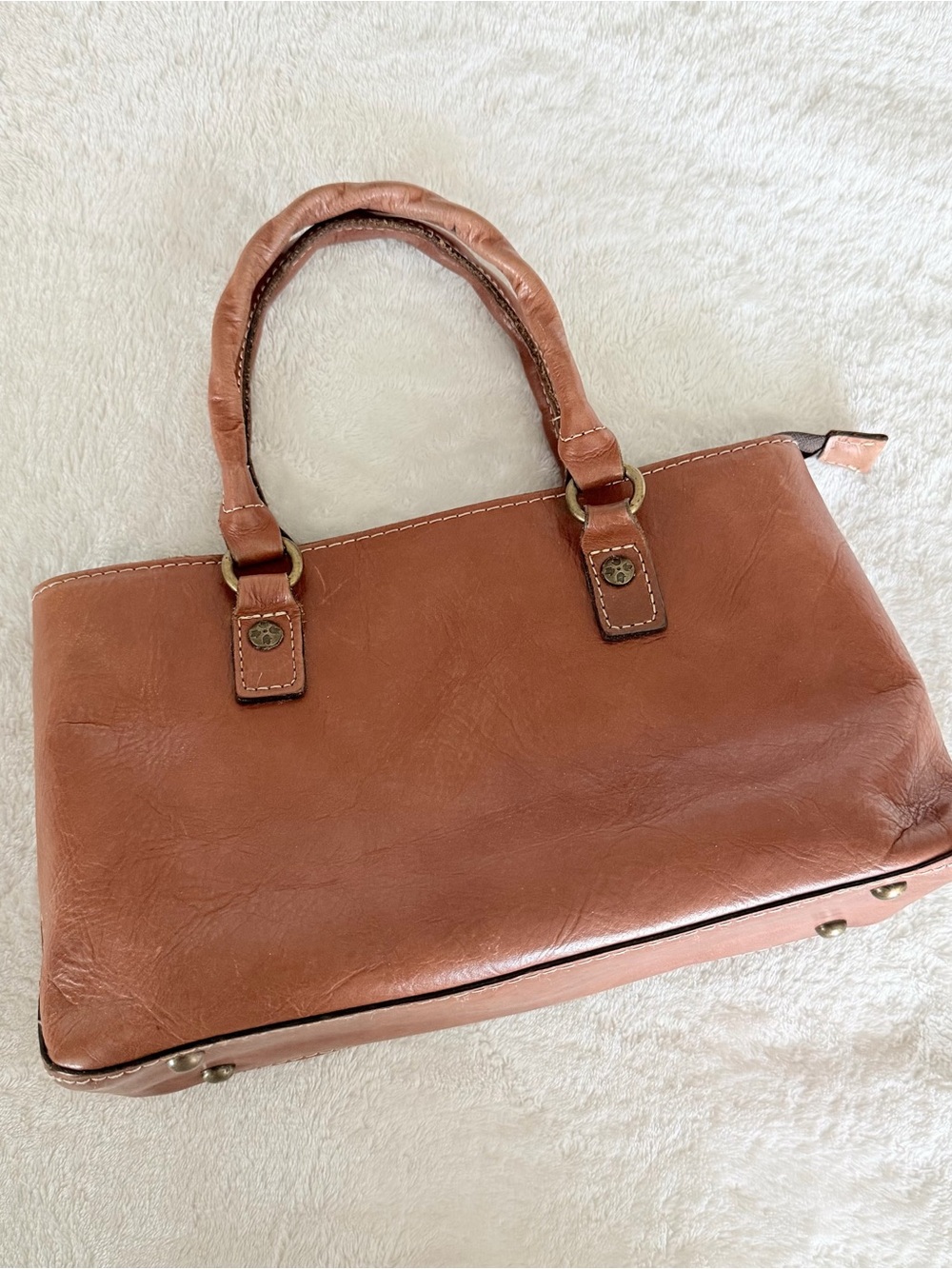 Patricia Nash Heritage Collection Rolled Handle Angela Brown Leather Satchel